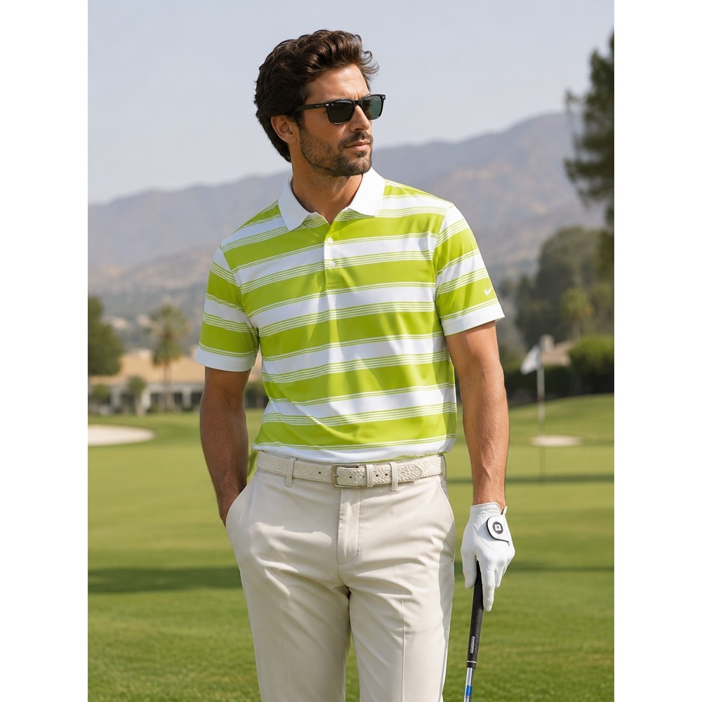 Nike Golf Tour Performance Dri-Fit Polo Short Sleeve‎ Lime Green Stripe Large
